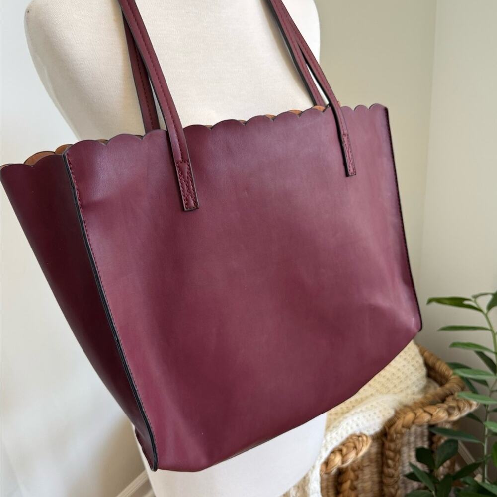 ASOS Burgundy Scalloped Large Tote Bag Faux Leather NWOT